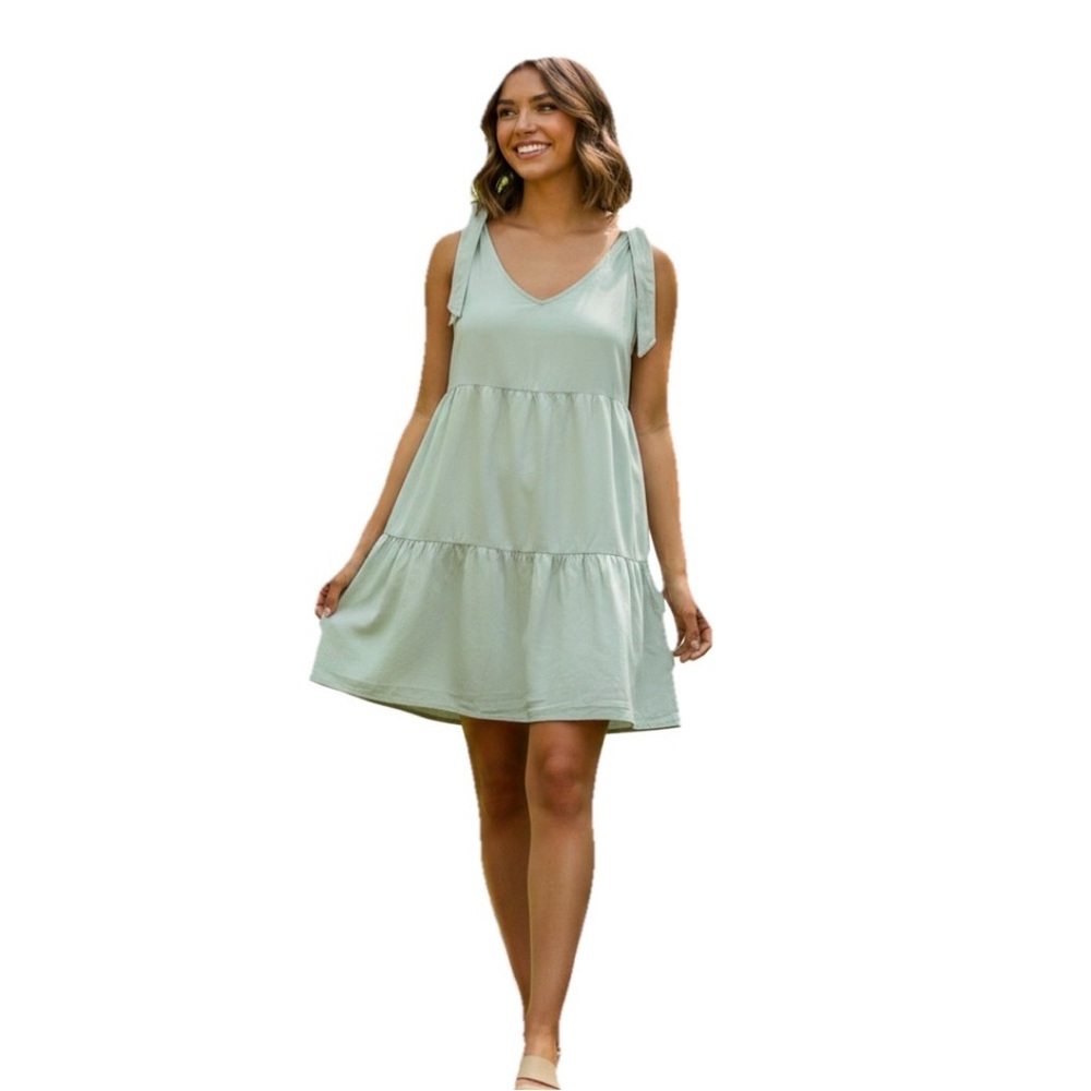 Derek Heart Mint Green Tiered Sundress Medium Cotton Sleeveless Mini Cottagecore